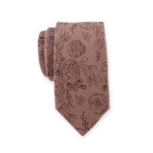 Men’s Taupe Pink Floral Necktie, Slim 2.75” Wedding Groom Tie